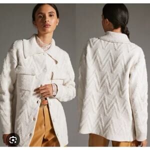 Women's Anthropologie Neutral Cream Fuzzy Shacket Chevron Pattern Size Large